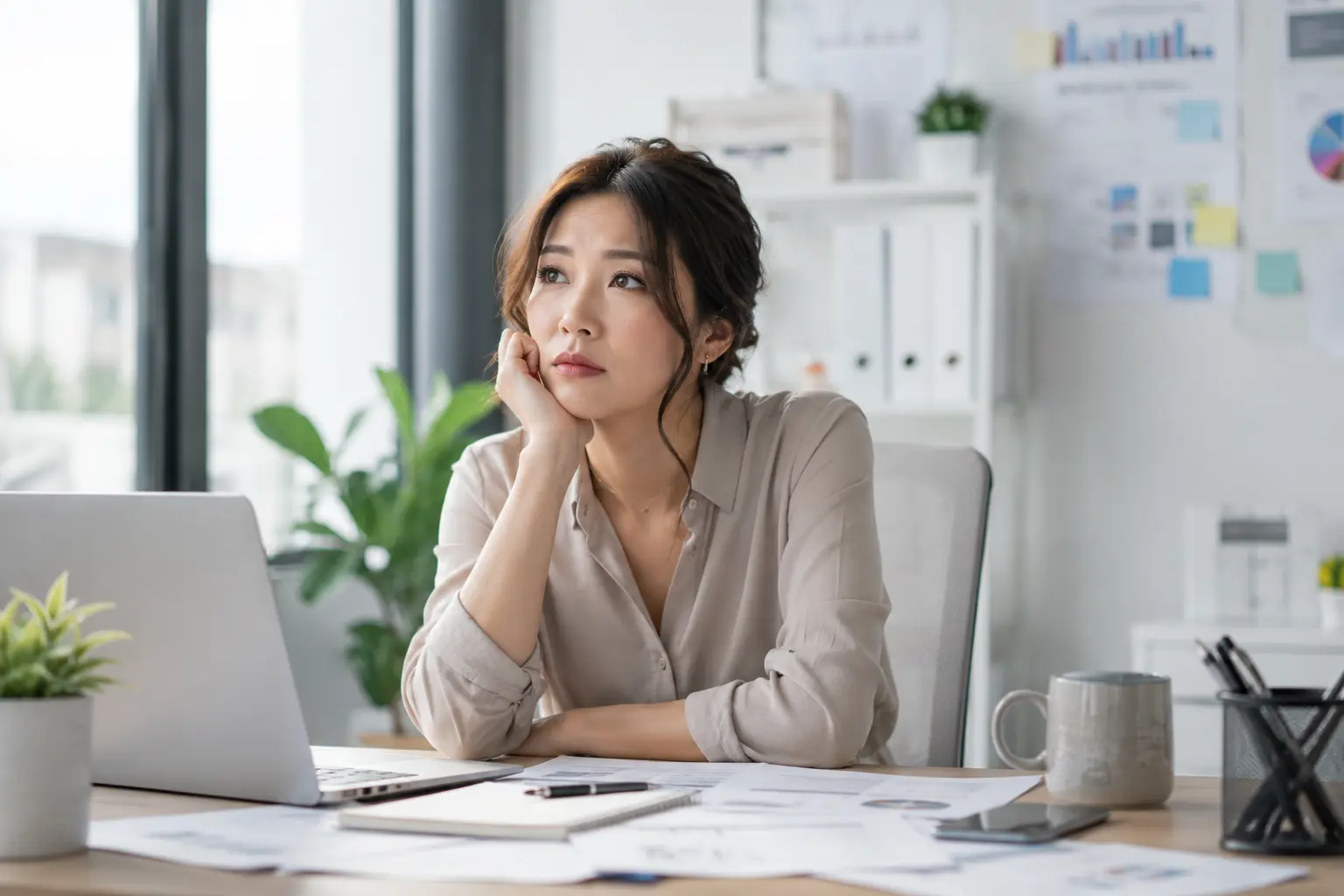Woman sitting on table